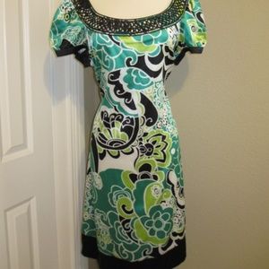 Apostrophe Green Black and White Satin Trim Summer